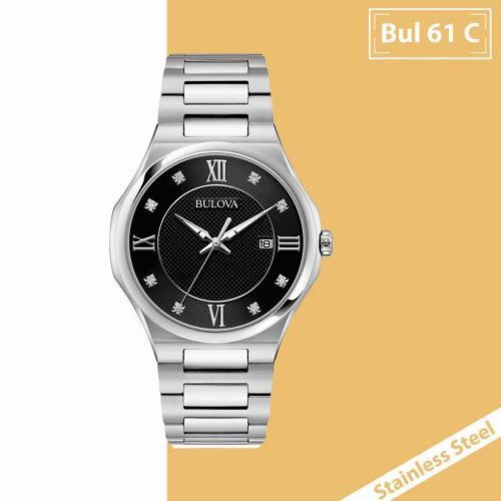 RELOJ MARCA BULOVA ACERO INOXIDABLE CO N PIEDRAS PRECIOSAS  CON  IDEAL  CON  EN CARATULA   NEGRO   AZUL MARINO EXTENCIBLE PLATA imagen